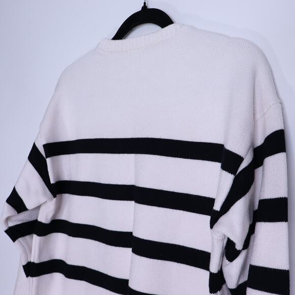 SUNDAYS Oversized Plush Crew Neck Sweater White with Black Stripes Women's XS - Picture 6 of 9